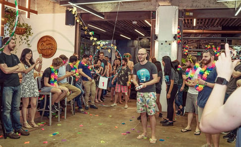 A drone obstacle race to celebrate the launch of Canva Android. (source)