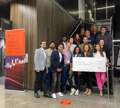 Danielle accepting the Genesis prize for $25,000 on Friday night at the University of Sydney Business School's Abercrombie Building.